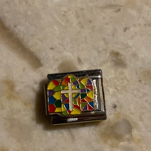 Cross Stained Glass Window Panes Religious Italian Charm - Picture 1 of 1